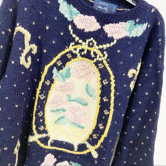 Allen Solly Vintage Wool Ornament Navy Sweater - Picture 11 of 11